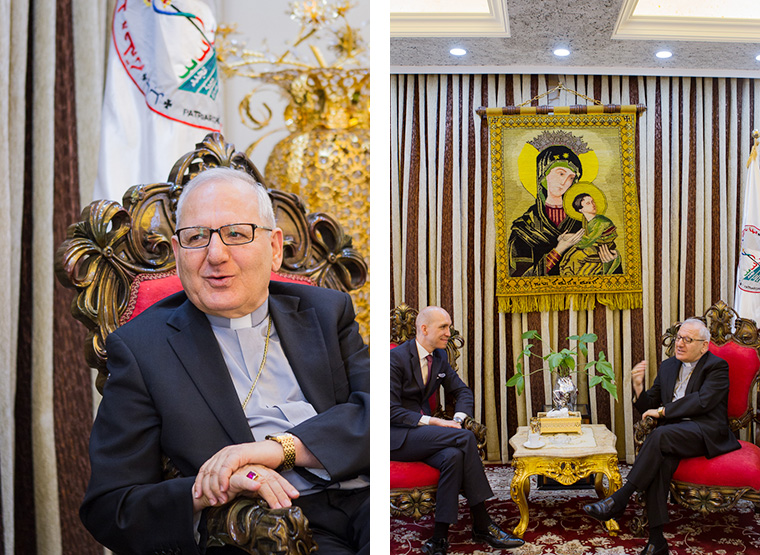 Patriarch Louis Sako, head of the Chaldean Catholic Church in Iraq with Jeremy Courtney.